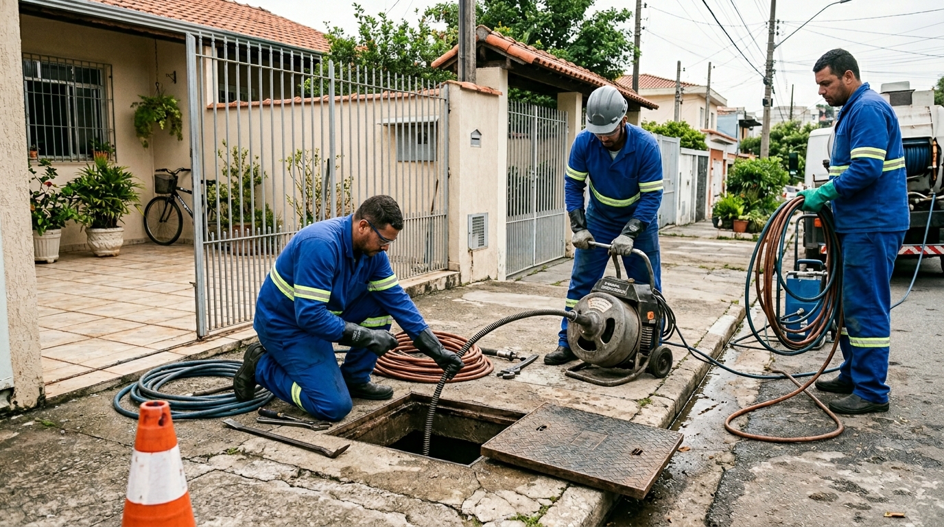 Equipe de desentupidora atendendo em residência